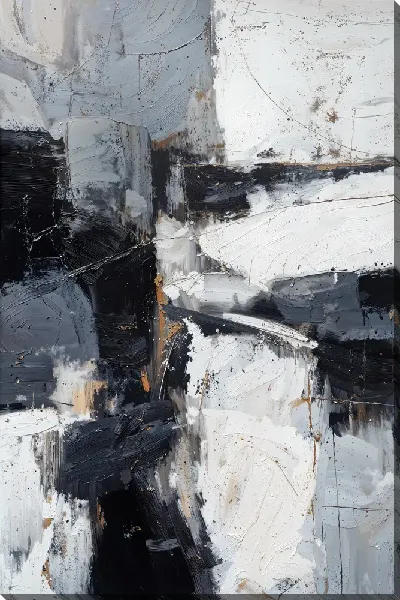 Картина маслом Черно-белая абстракция с синим №2