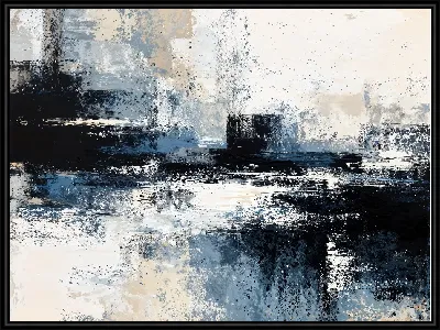 Картина Абстракция черно-белая с синим №1