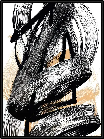 Картина Абстракция черно-белая с бежевым №15