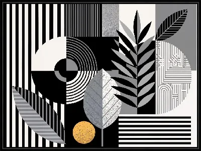 Картина Абстракция черно-белая с желтым кругом