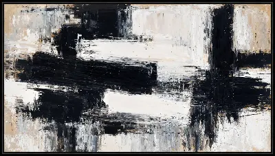 Картина Абстракция черно-белая с бежевым №32