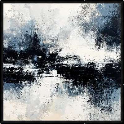 Картина Абстракция черно-бело-синяя №61