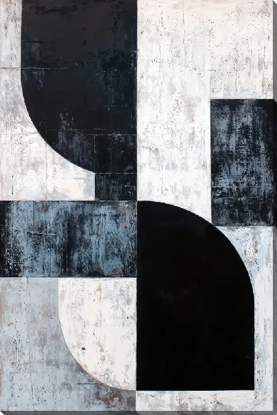 Картина маслом Черно-белая абстракция с синим №202