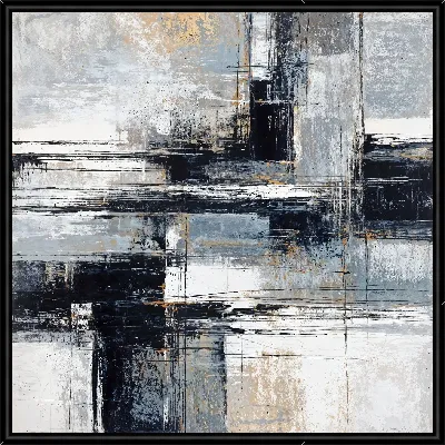 Картина Черно-белая абстракция с синим и бежевым №209