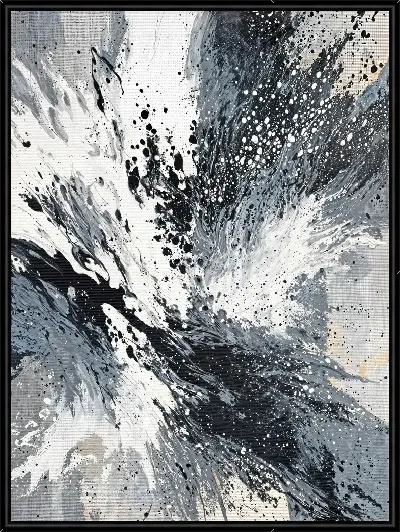 Картина Черно-белая абстракция с синим и бежевым №210