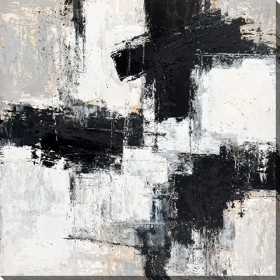 Картина маслом Черно-белая абстракция с бежевым №214