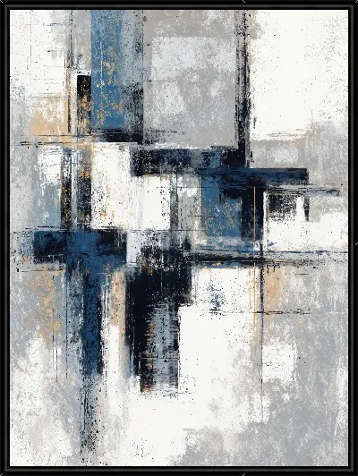 Картина Черно-белая абстракция с синим и бежевым №221