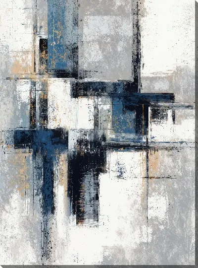 Картина маслом Черно-белая абстракция с синим и бежевым №221