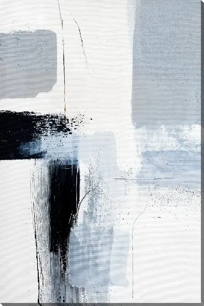 Картина маслом Черно-белая абстракция с синим №224