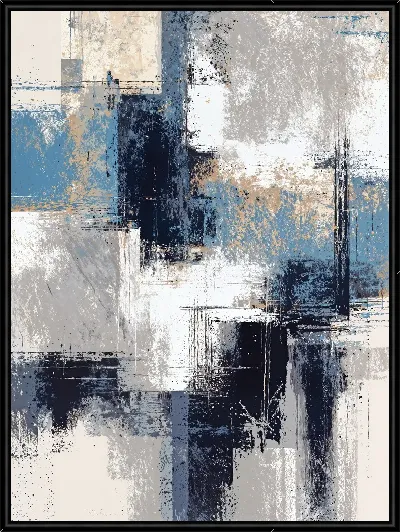 Картина Черно-белая абстракция с синим и бежевым №225
