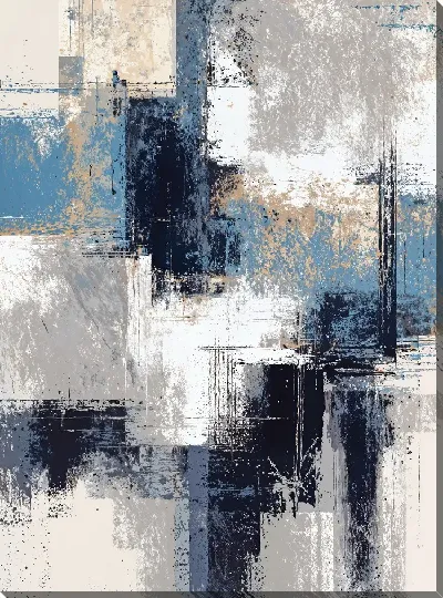 Картина маслом Черно-белая абстракция с синим и бежевым №225