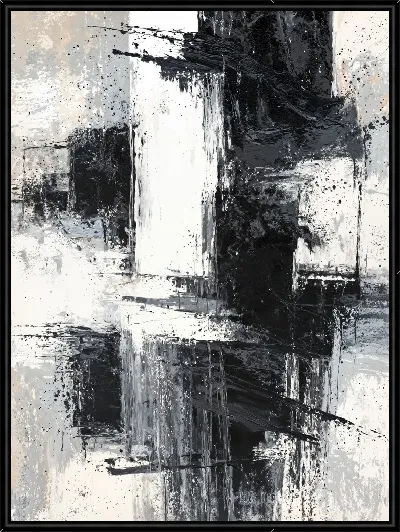 Картина Черно-белая абстракция с синим и бежевым №251