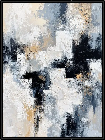 Картина Черно-белая абстракция с синим и бежевым №257
