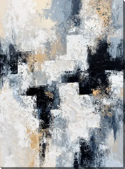 Картина маслом Черно-белая абстракция с синим и бежевым №257