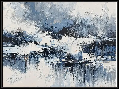 Картина Черно-белая абстракция с синим №263