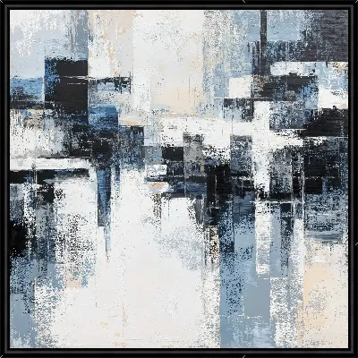 Картина Черно-белая абстракция с синим и бежевым №267