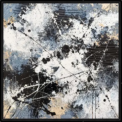 Картина Черно-белая абстракция с синим и бежевым №275
