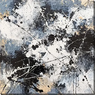 Картина маслом Черно-белая абстракция с синим и бежевым №275