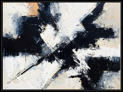 Картина Черно-белая абстракция с синим и бежевым №287