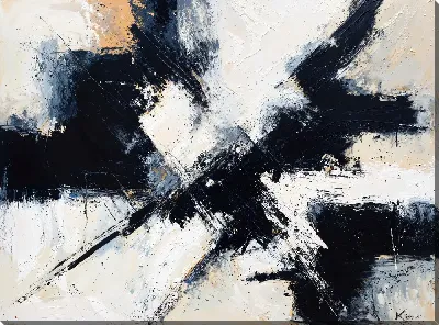 Картина маслом Черно-белая абстракция с синим и бежевым №287