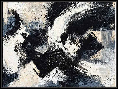 Картина Черно-белая абстракция с синим и бежевым №289