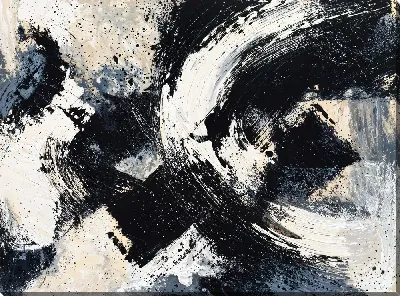 Картина маслом Черно-белая абстракция с синим и бежевым №289
