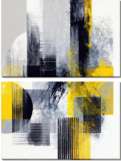 Модульная картина Черно-бело-желтая абстракция