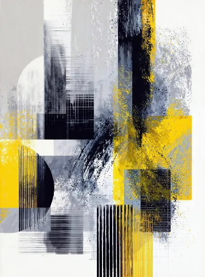 Плакат Черно-бело-желтая абстракция