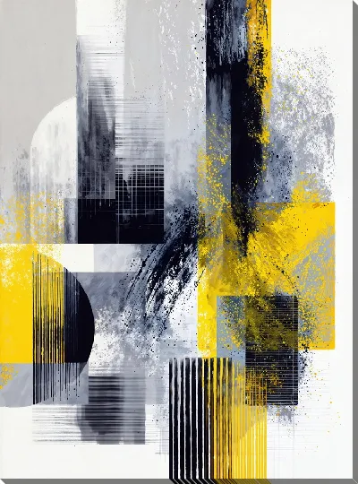 Постер Черно-бело-желтая абстракция