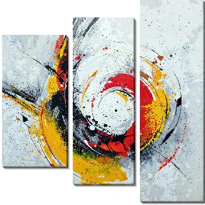 Модульная картина Желто-красная абстракция на сером фоне №64