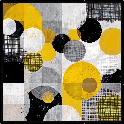 Картина Черно-белая абстракция с серыми и желтыми кругами