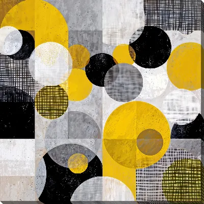 Постер Черно-белая абстракция с серыми и желтыми кругами