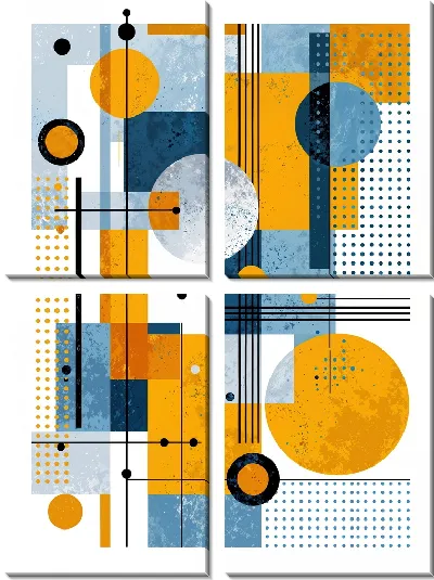 Модульная картина Геометрическая желто-голубая абстракция