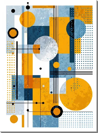 Картина маслом Геометрическая желто-голубая абстракция