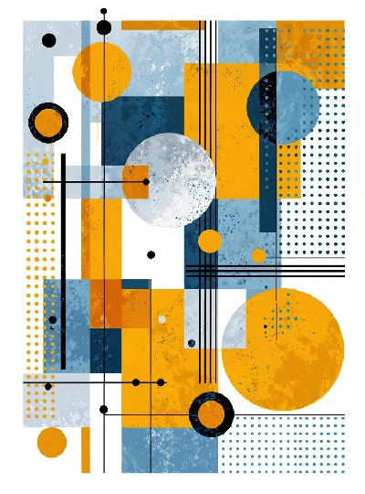 Плакат Геометрическая желто-голубая абстракция