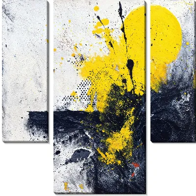 Модульная картина Черно-белая абстракция с желтым №109