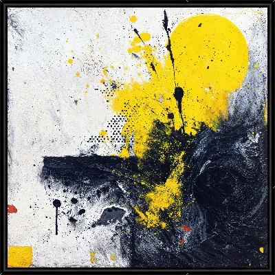 Картина Черно-белая абстракция с желтым №109