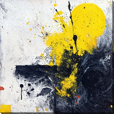 Постер Черно-белая абстракция с желтым №109