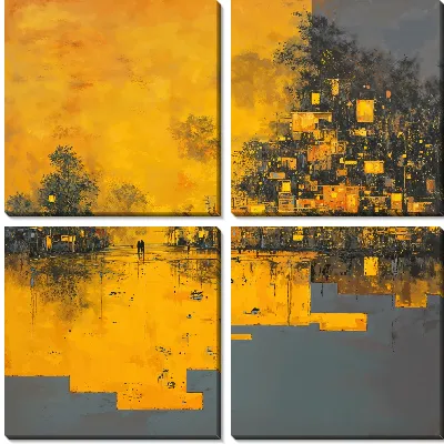 Модульная картина Абстрактный желтый пейзаж