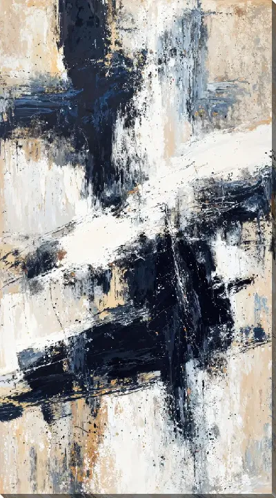 Картина маслом Черно-белая абстракция с бежевым №413