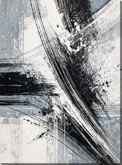 Картина маслом Черно-бело-синяя абстракция №116