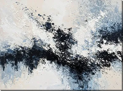 Картина маслом Черно-белая абстракция с синим №505