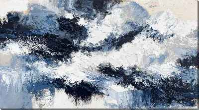 Картина маслом Черно-белая абстракция с синим №510