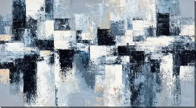 Картина маслом Черно-белая абстракция с синим №516