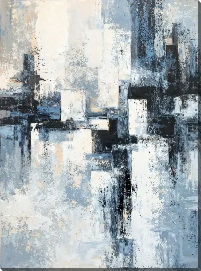 Картина маслом Черно-белая абстракция с синим №519