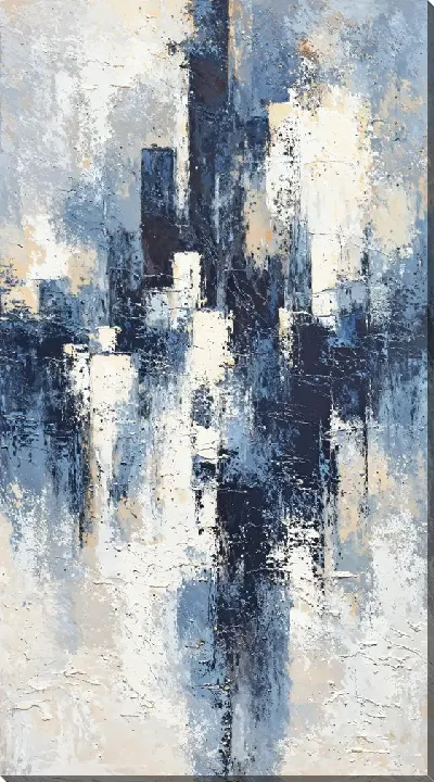 Картина маслом Черно-белая абстракция с синим №522