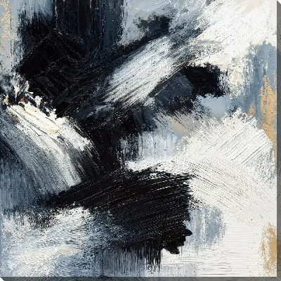 Картина маслом Черно-белая абстракция с синим №524