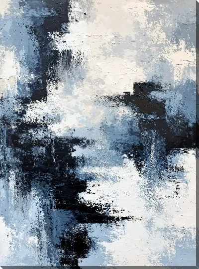 Картина маслом Черно-белая абстракция с синим №530