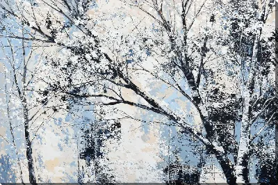 Картина маслом Черно-белая абстракция с синим и деревом №534