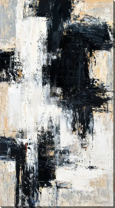 Картина маслом Черно-белая абстракция с бежевым №535